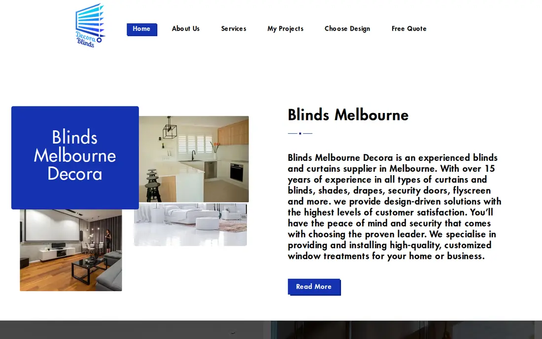 Website homepage for Decora Blinds