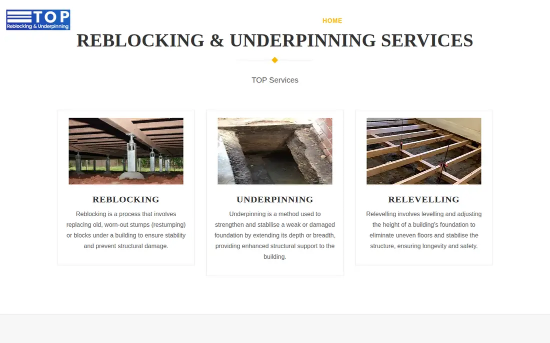Website homepage for TOP Reblocking