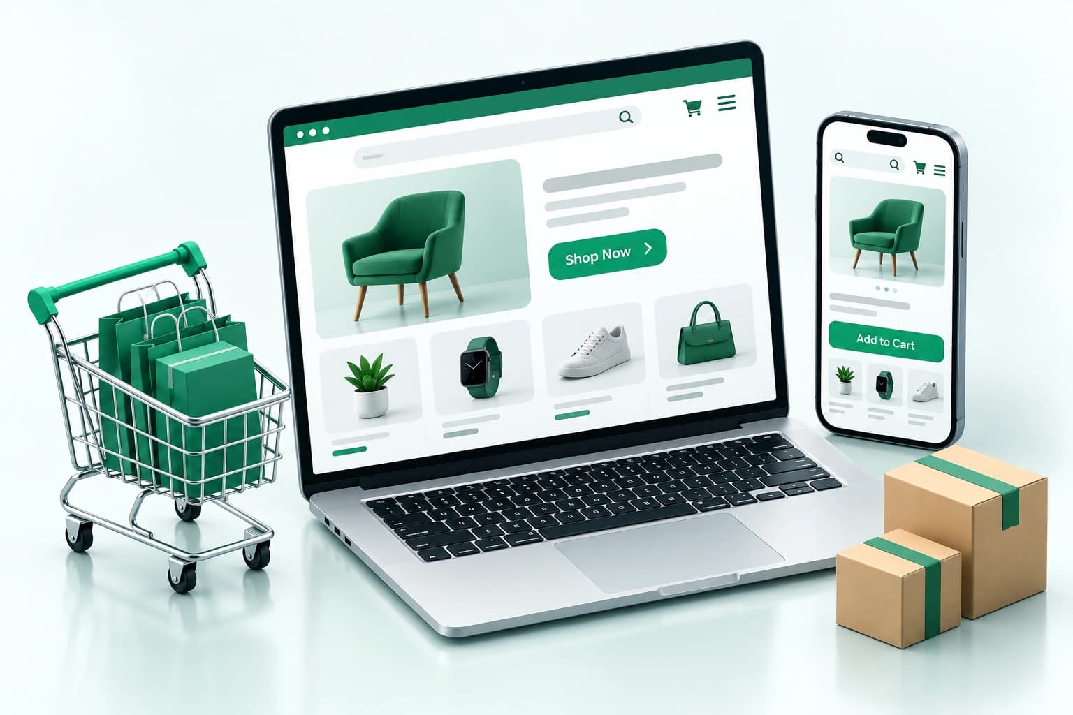 Illustration representing websites and ecommerce platforms.